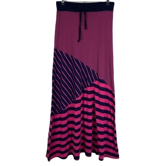 Maurices Pink Navy Blue Striped Maxi Skirt Women's Small Drawstring - Picture 1 of 8